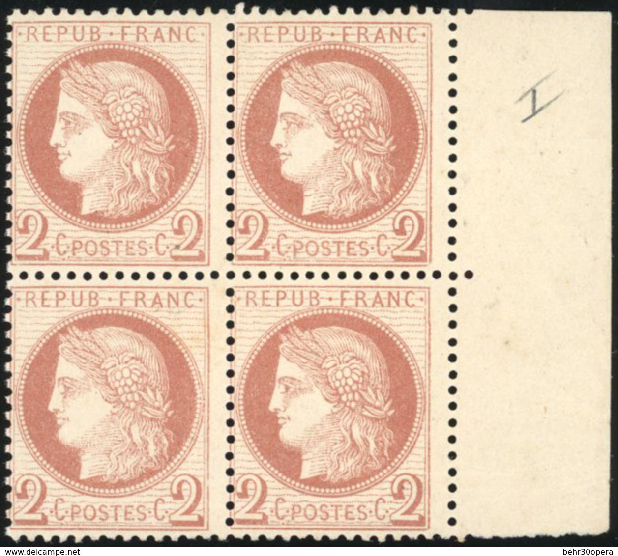 * N°51 - 2c. Brun-rouge. Bloc De 4 Avec BdeF. Léger Décentrage. SUP. - 1871-1875 Ceres