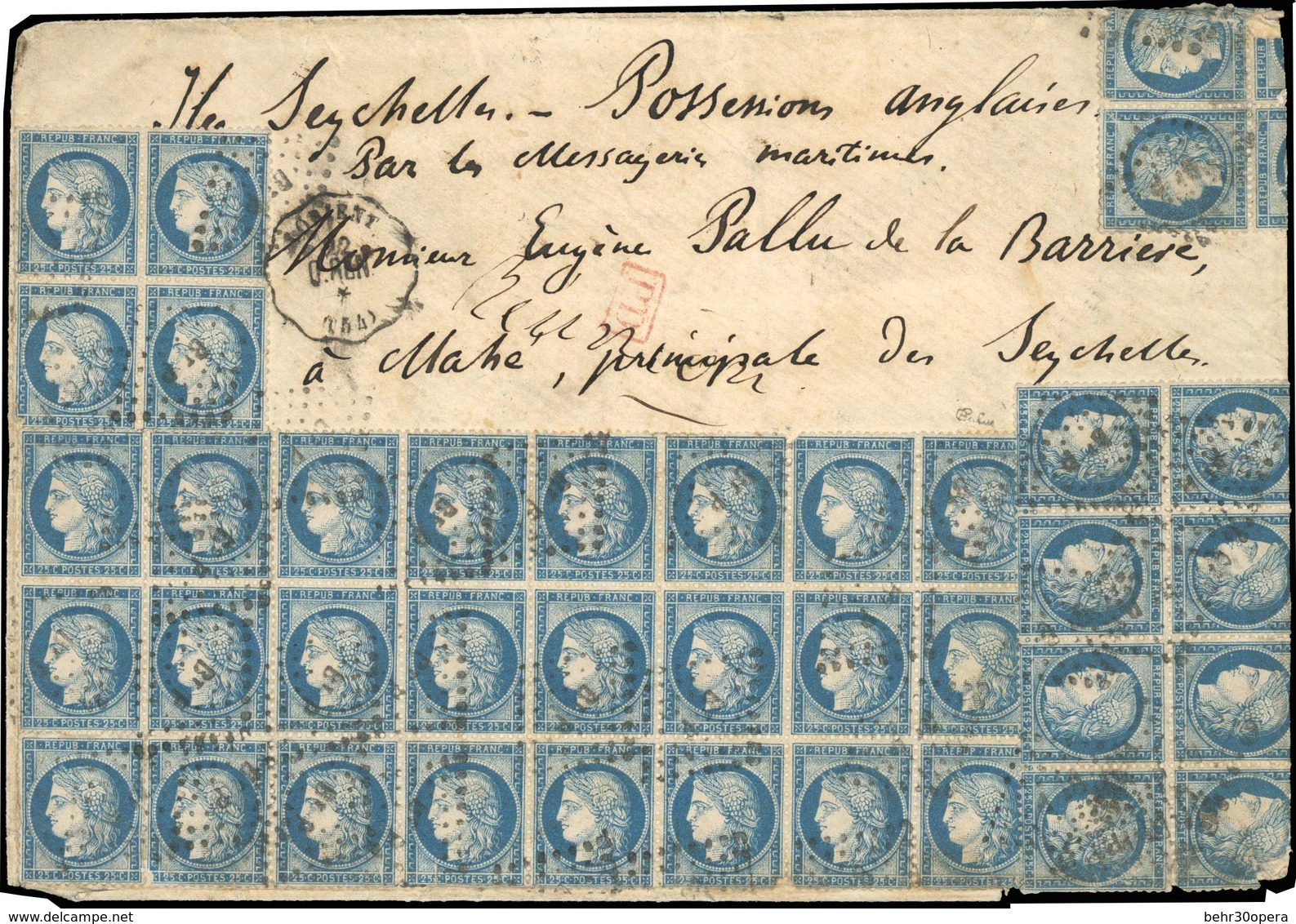 O N°60 - 25c. Cérès Bloc De 24 + 2 X Blocs De 4 + Bloc De 8 S/lettre Frappée Du CàD De LORIENT Du 22 Octobre 1874 à Dest - 1871-1875 Ceres