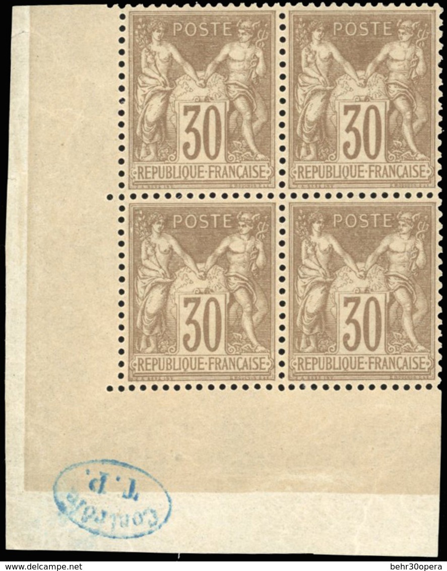 ** N°69 - 30c. Brun Clair. Bloc De4. CdeF Total Avec Cachet ''Contrôle TP''. Centrage Exceptionnel. Pièce De Rêve. SUP. - 1876-1878 Sage (Typ I)