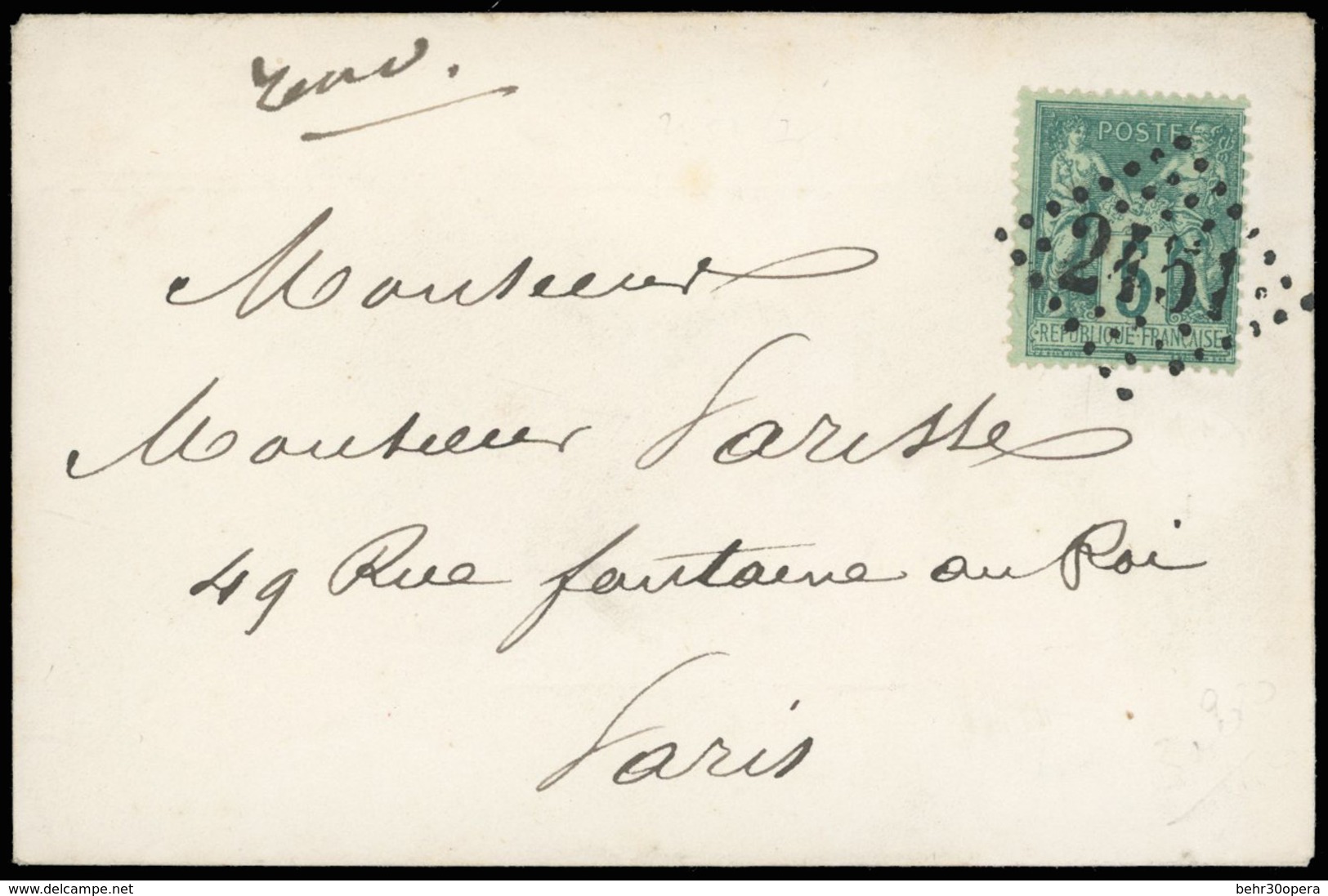 O N°75 - 5c. Vert Obl. GC 2451 S/lettre à Destination De PARIS. SUP. - 1876-1878 Sage (Type I)