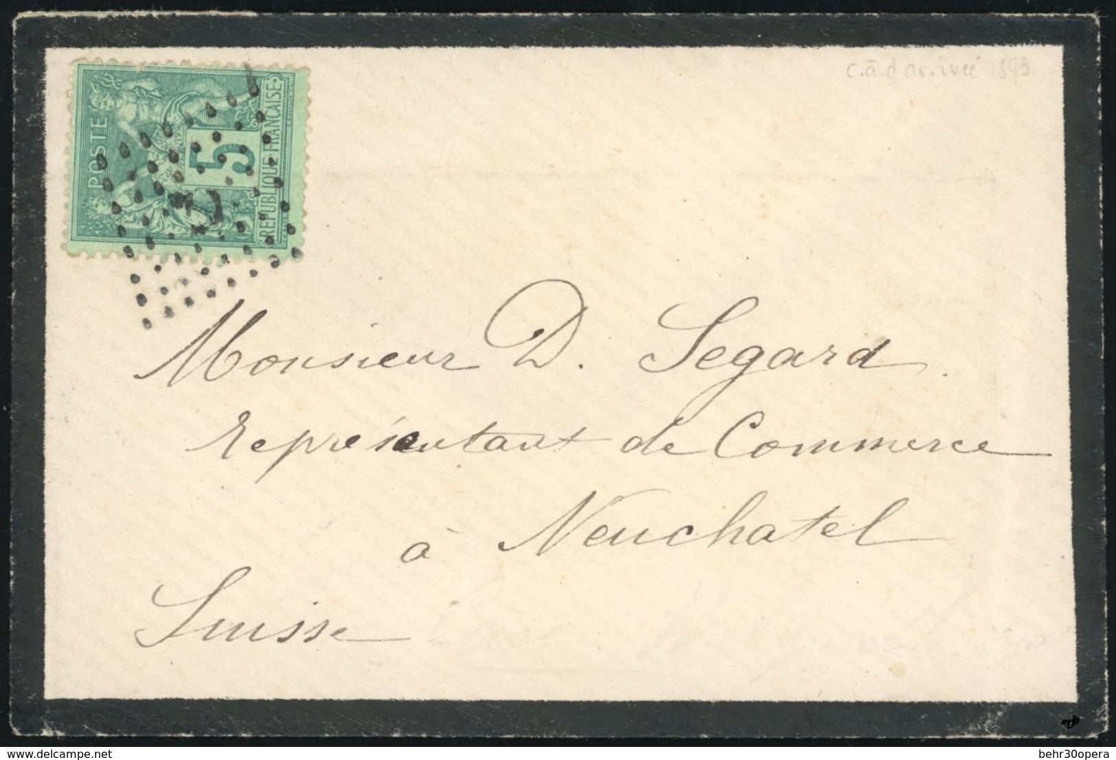 O N°75 - 5c. Vert Obl. Ancre S/lettre à Destination De NEUCHATEL - SUISSE. Arrivée Au Verso. TB. - 1876-1878 Sage (Typ I)