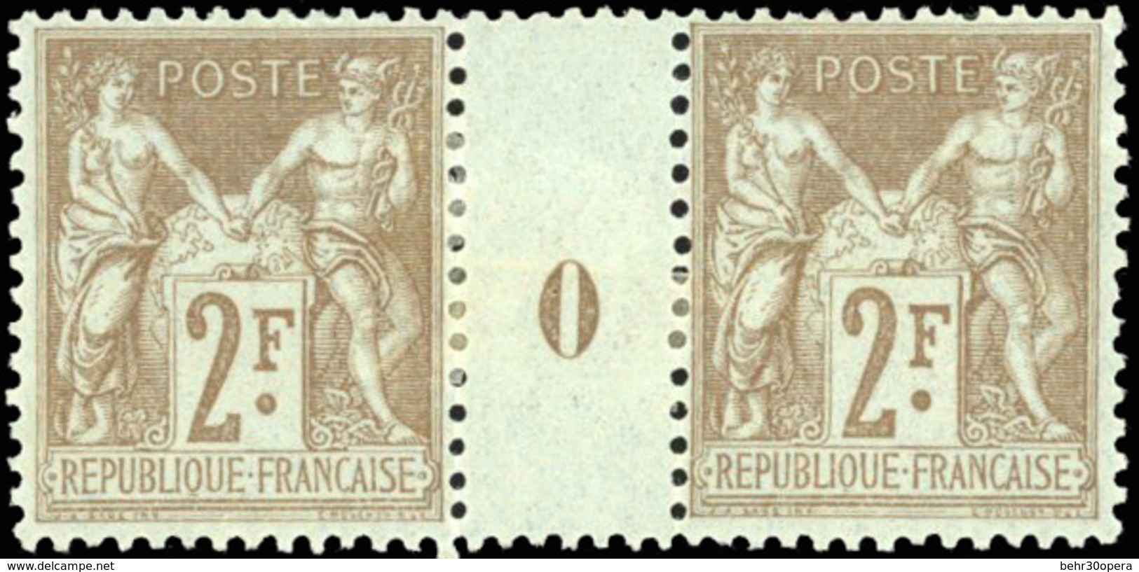 * N°105 - 2Fr. Bistre Sur Azuré. Paire Millésime ''0''. TB. - 1876-1878 Sage (Type I)