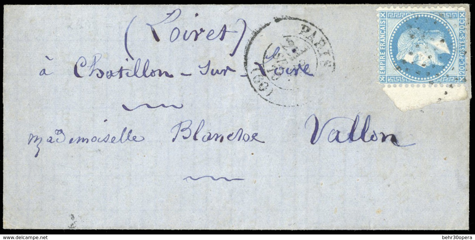 O N°29 - Courrier Retardé Du VILLE DE FLORENCE. 20c. Laurés Obl. Sur Lettre Frappée Du CàD De PARIS(60) Du 23 SEPTEMBRE  - War 1870