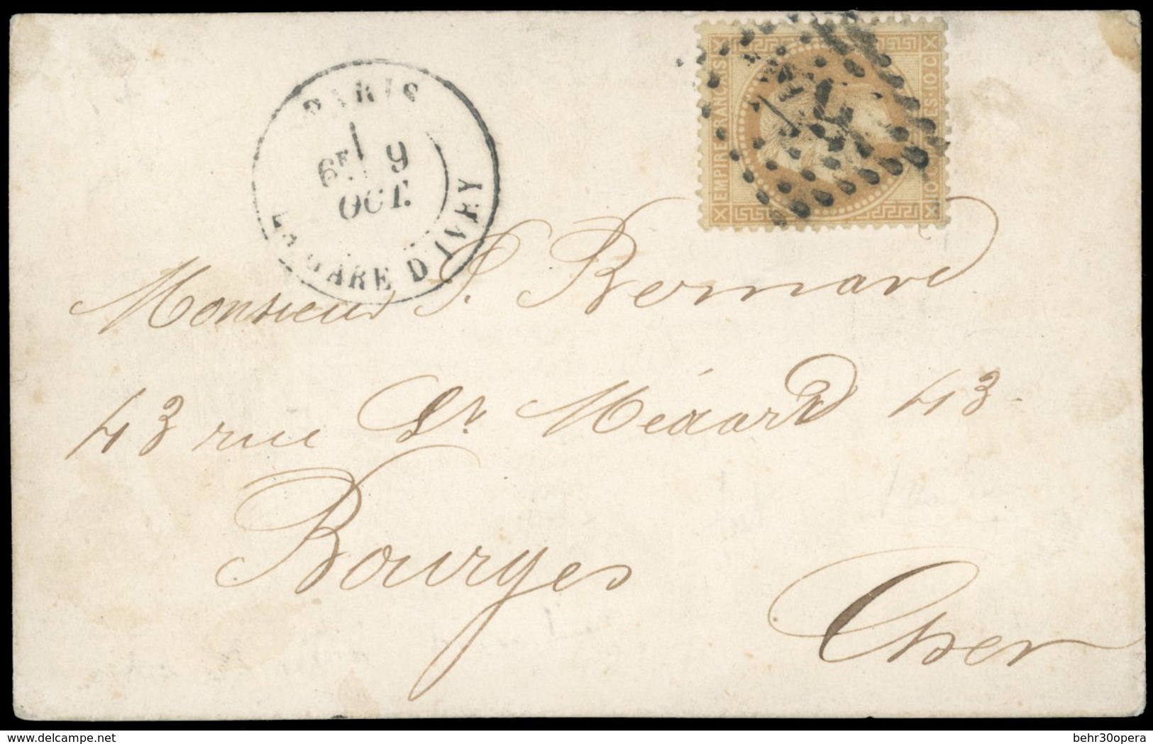 O N°28 - LE WASHINGTON. 10c. Laurés Obl. GC 1625 S/carte Frappée Du CàD De PARIS - LA GARE D'IVRY Du 9 Octobre 1870 à De - War 1870