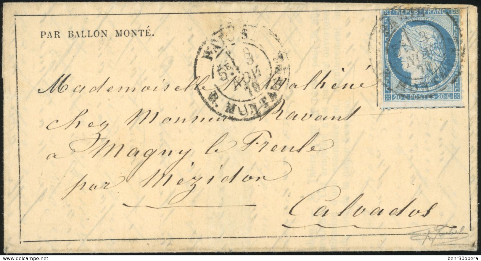 O N°37 - LE FERDINAND FLOCON. 20c. Siège Obl. S/Gazette Des Absents Incomplète N°4, Frappée Du CàD De PARIS - R. MONTAIG - Guerre De 1870