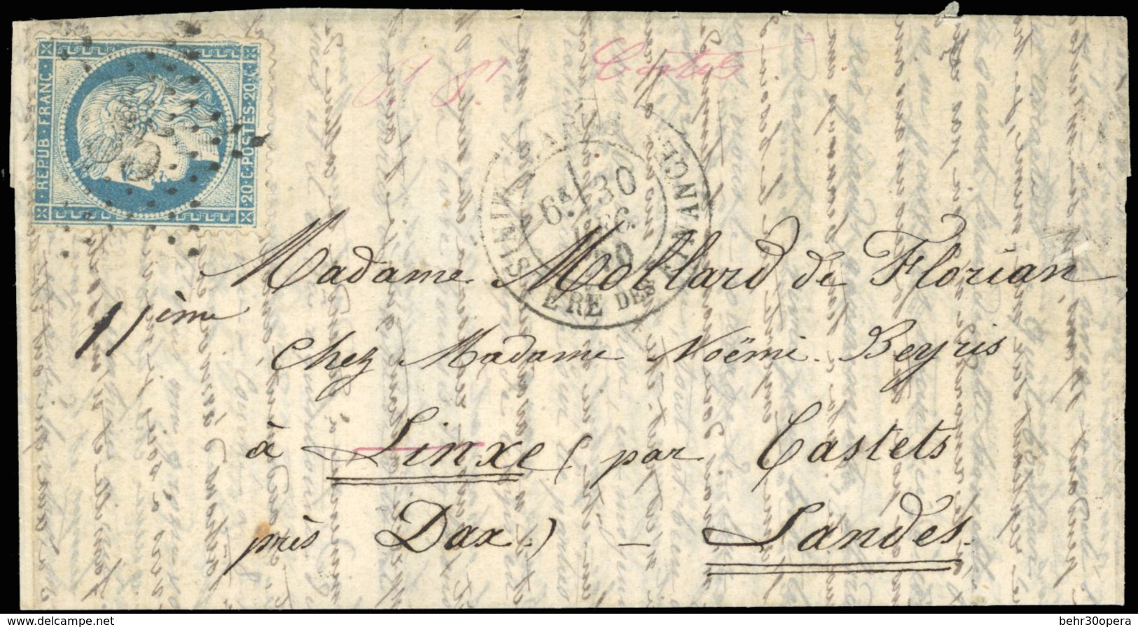 O N°37 - L'ARMEE DE LA LOIRE. 20c. Siège Obl. étoile ''35'' Sur Lettre Frappée Du CàD De PARIS-MINISTERE DES FINANCES Du - Guerre De 1870