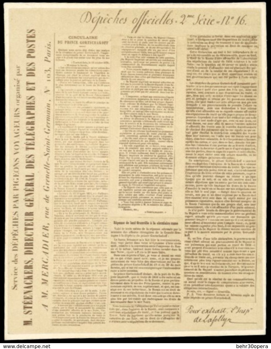 (*) Pigeongramme De Dépêches Officielles De STEENACKERS. 2ème Série Numérotée S/papier Photographique. Circulaire Du Pri - Oorlog 1870