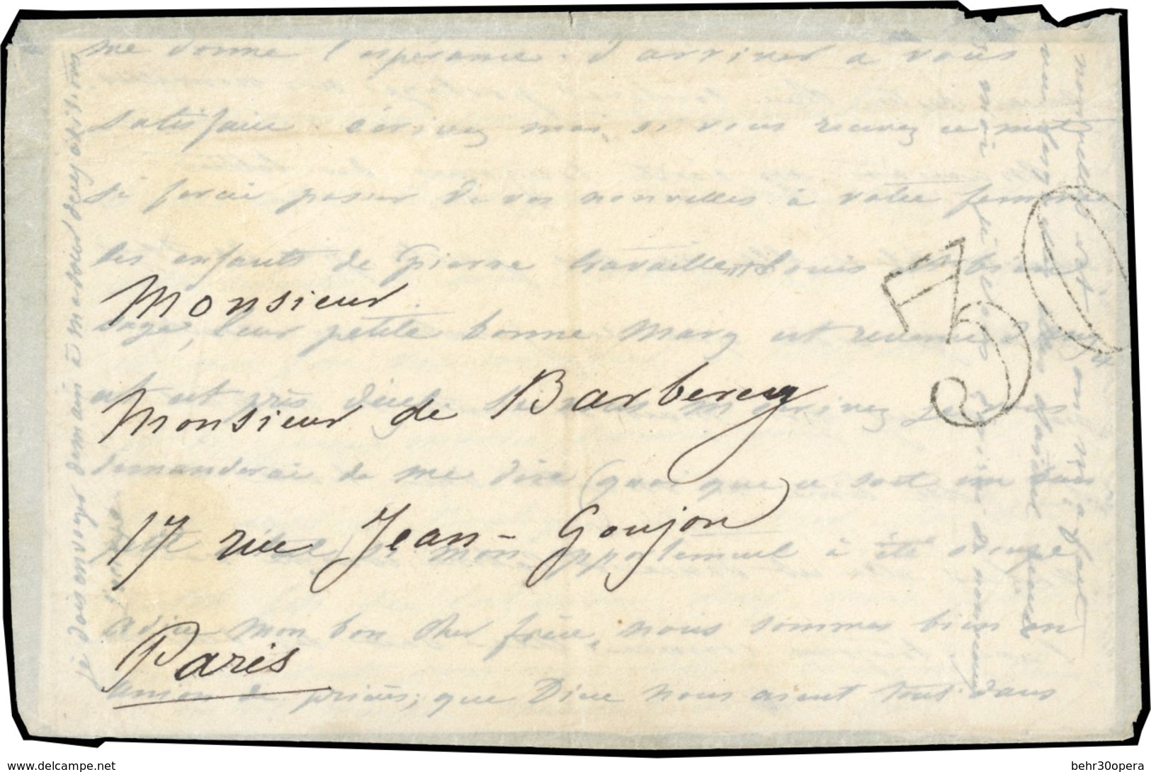 O Lettre Manuscrite Du 29 Novembre 1870, Non Affranchie, Taxée Au Tampon à ''30c.'' à Destination De PARIS. Texte Mentio - Krieg 1870