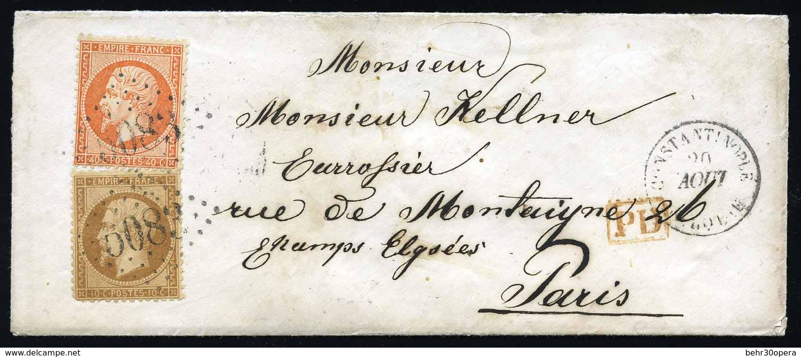 O N°2133 - 10c. + 40c. Obl. GC5083 S/lettre Frappée Du CàD De Constantinople Du 20/8/63 à Destination De PARIS. SUP. - 1849-1876: Periodo Clásico