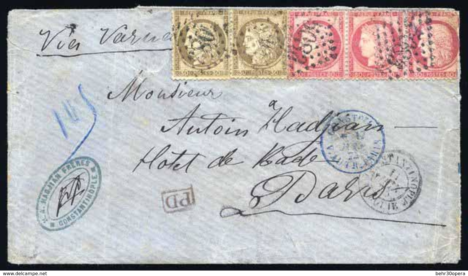 O N°5657 - 2 X 30c. + 3 X 80c. Obl CàD GC 5083. Sur Lettre Frappée Du CàD De CONSTANTINOPLE TURQUIE Du 11 Juin 73 à Dest - 1849-1876: Période Classique