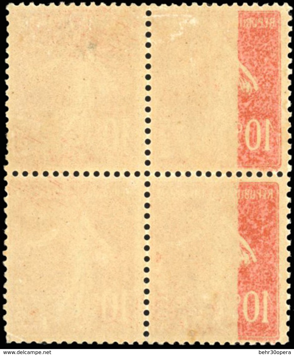 ** N°138 - 10c. Rouge. Bloc De 4. Impression Recto/verso Partielle Sur 2 Timbres Tenant à Normaux. TB. - Autres & Non Classés