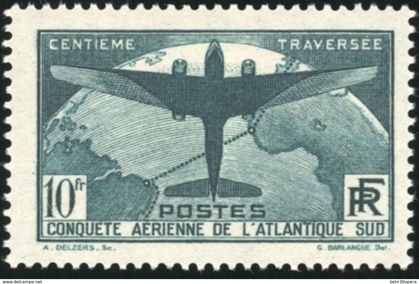 * N°320321 - 1Fr.50 Bleu-violet + 10Fr. Vert Foncé. Traversée De L'Atlantique. 2 Valeurs. SUP. - Autres & Non Classés