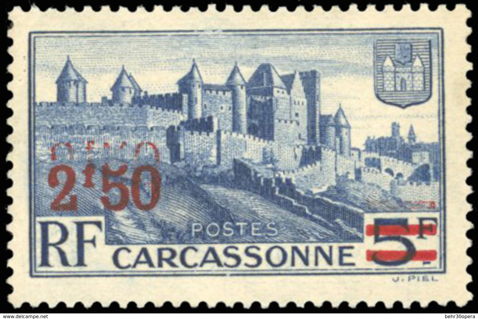 * N°490a - 2Fr.50 Sur 5Fr. Outremer. Carcasonne. Double Surcharge De La Valeur. SUP. - Andere & Zonder Classificatie