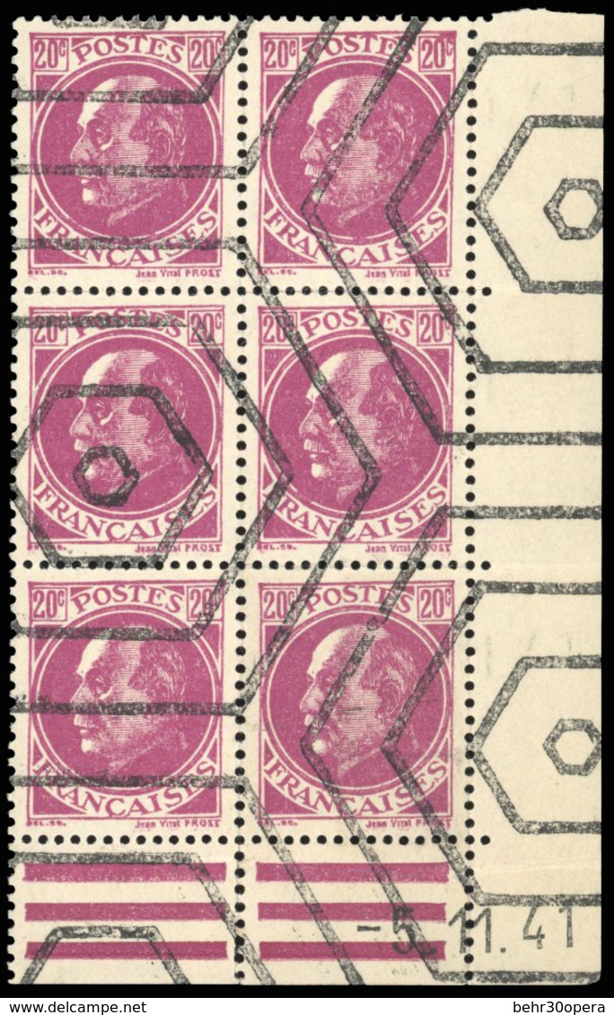 O N°505 - 20c. Lilas-rose. Pétain. Bloc De 6. Coin Daté Du 5.11.41. PARA Oblitération. TB. - Autres & Non Classés