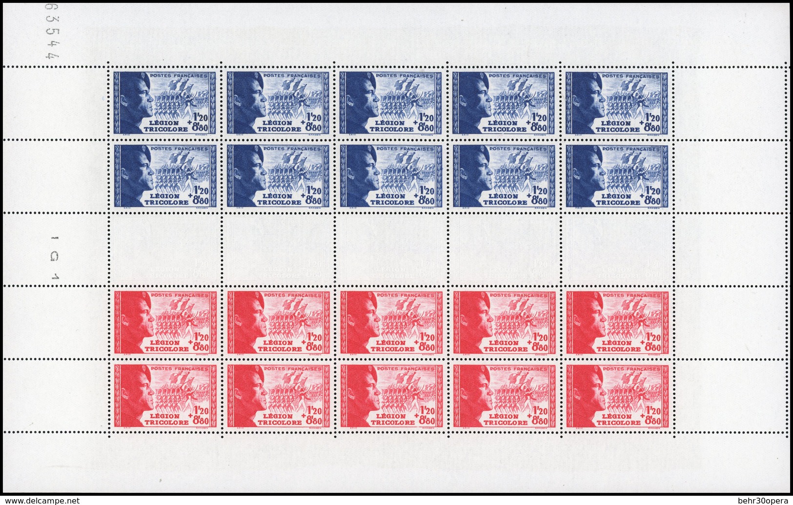 ** N°565F - Légion Tricolore. Feuille De 20 Timbres. SUP. - Autres & Non Classés