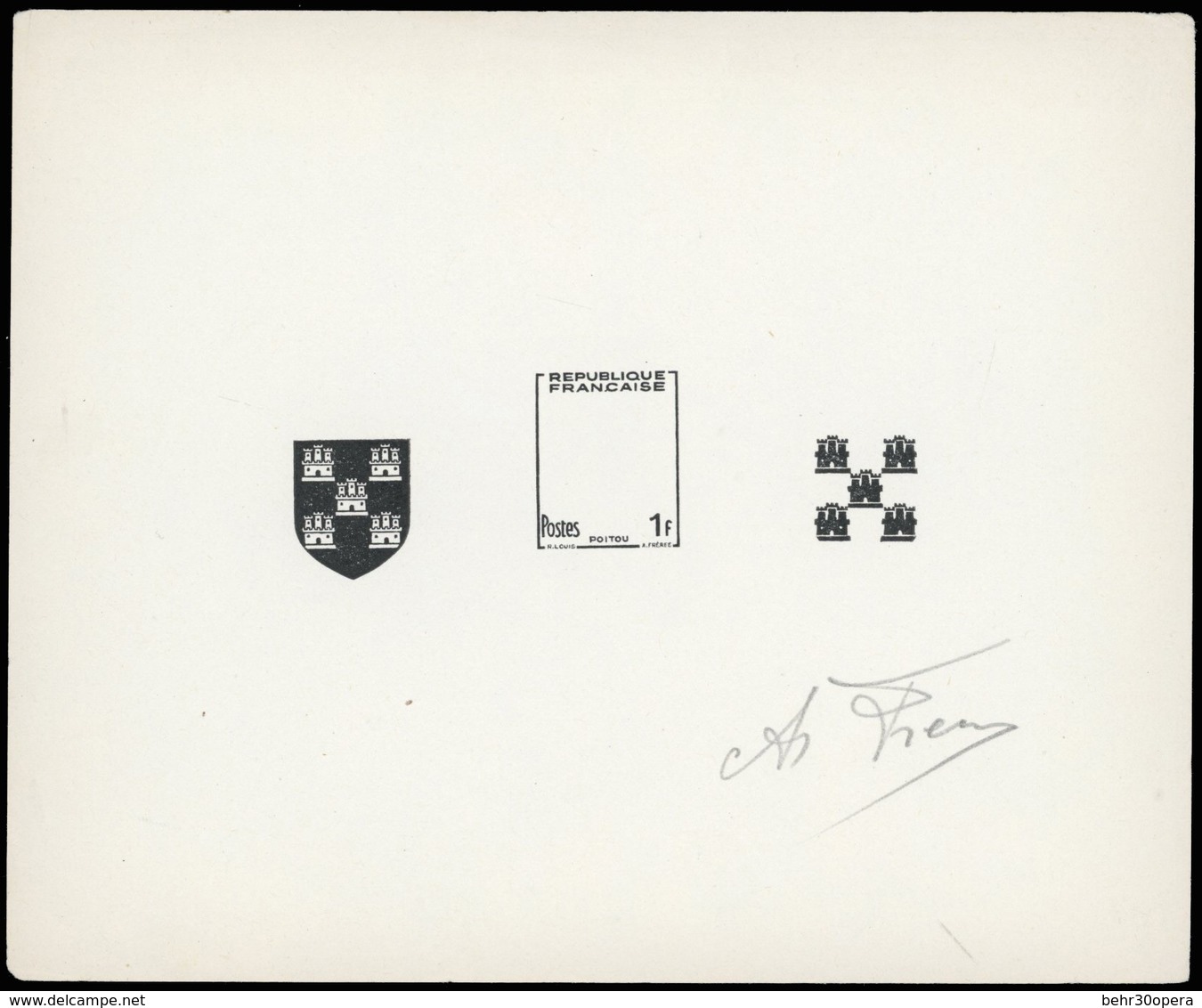 (*) N°952 - POITOU. Blason. Epreuve En Noir Décomposée En 3 éléments Sur La Même épreuve + Epreuve En Couleur. SUP. - Autres & Non Classés