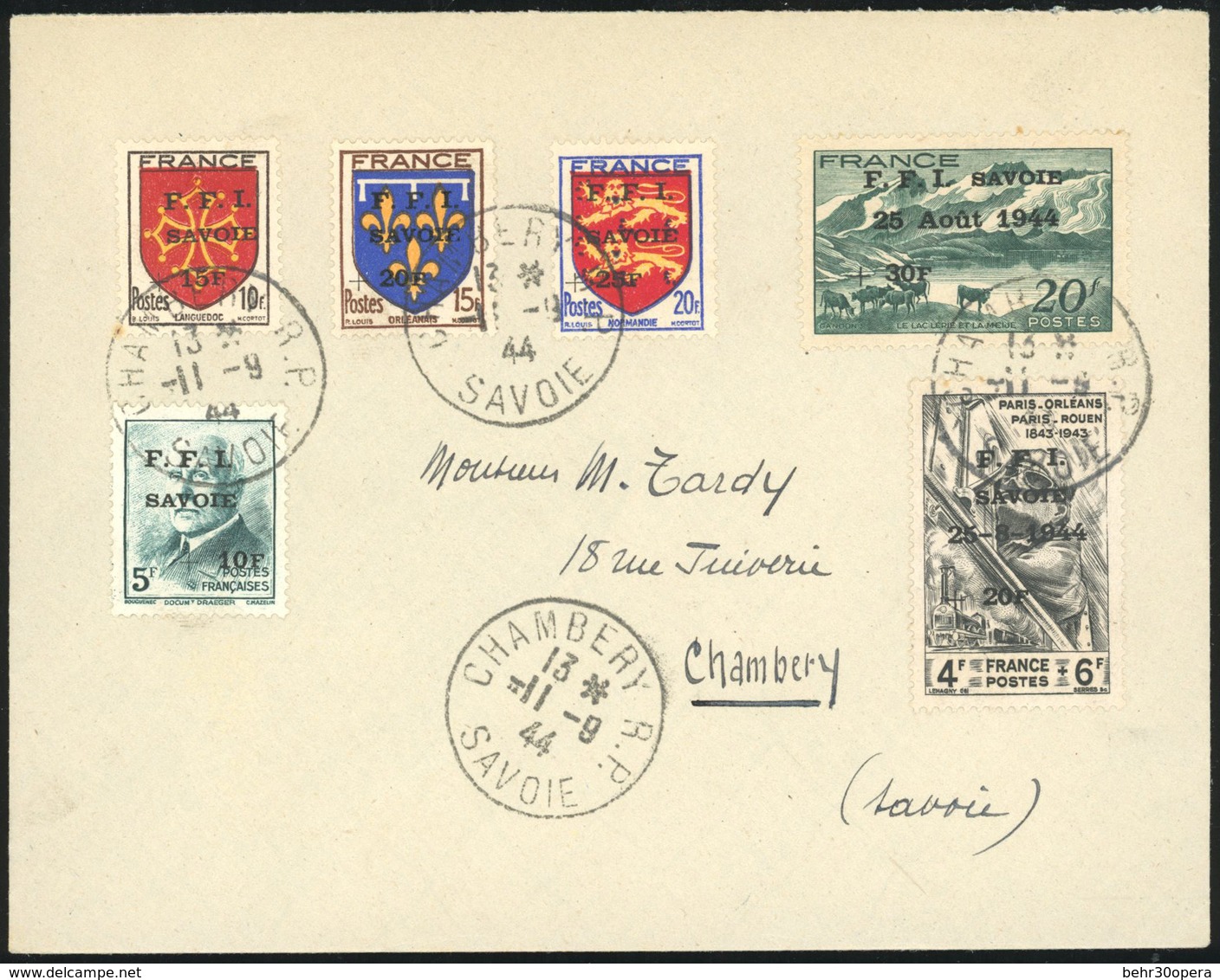 O N°2/6C + 13C - CHAMBERY. 6 Valeurs Obl. S/lettre Locale Frappée Du CàD De CHAMBERY Du 11 Septembre 1944. TB. - Befreiung