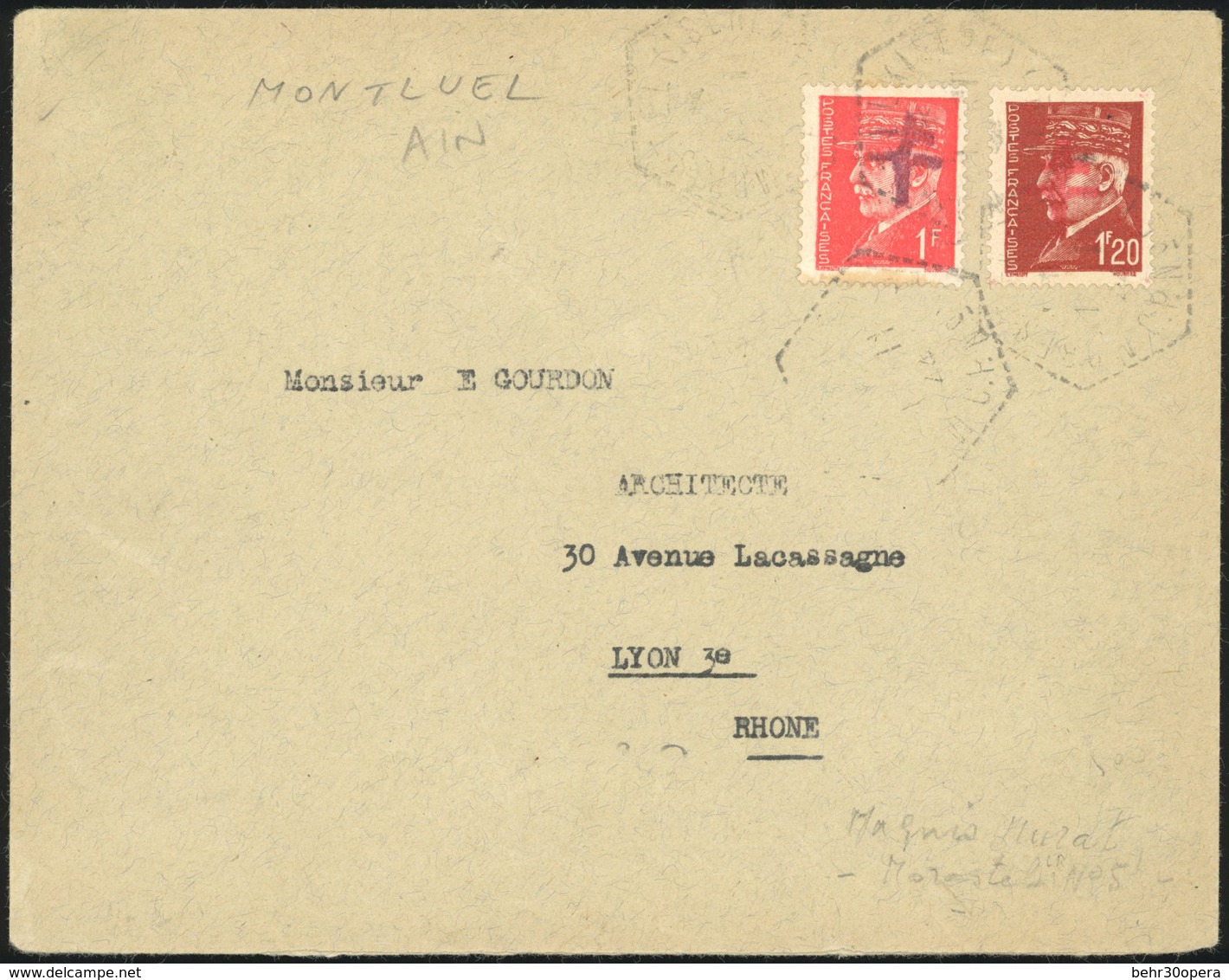 O N°78 - MONTLUEL. 1F. Rouge + 1F.20 Brun-rouge Obl. S/lettre Frappée Du CàD De MONTLUEL à Destination De LYON. TB. - Bevrijding