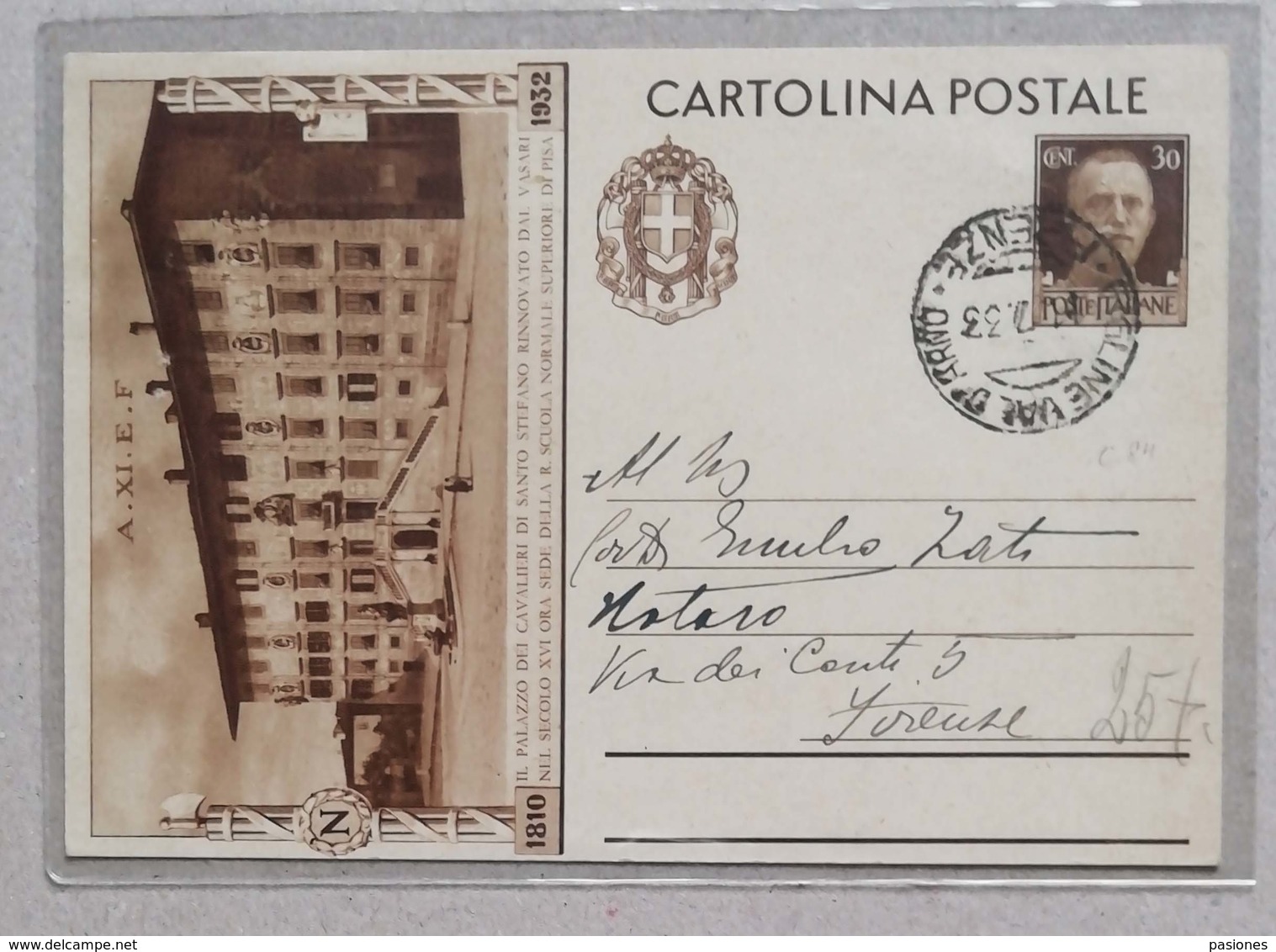 Cartolina Postale Figline-Firenze - 11/07/1933 - Postwaardestukken