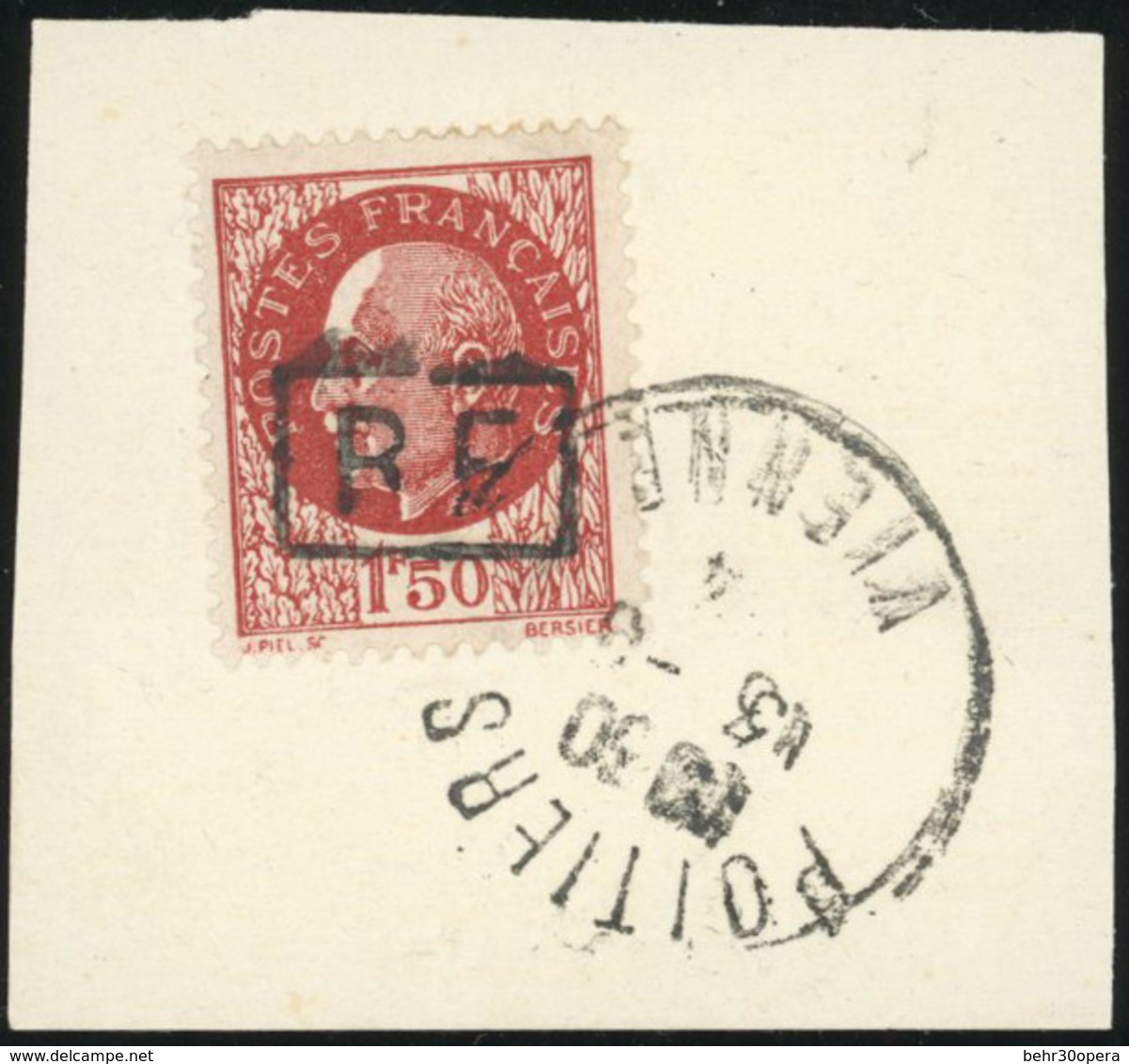 O N°27 - POITIERS. 1F.50 Brun-rouge Type II Obl. S/fragment. TB. - Liberación