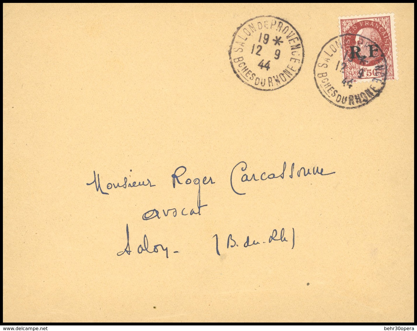 O SALON DE PROVENCE. 2 Lettres : 60c. + 4F. Obl. S/lettre Locale Frappée Du CàD De SALON DE PROVENCE Du 8 Septembre 1944 - Bevrijding