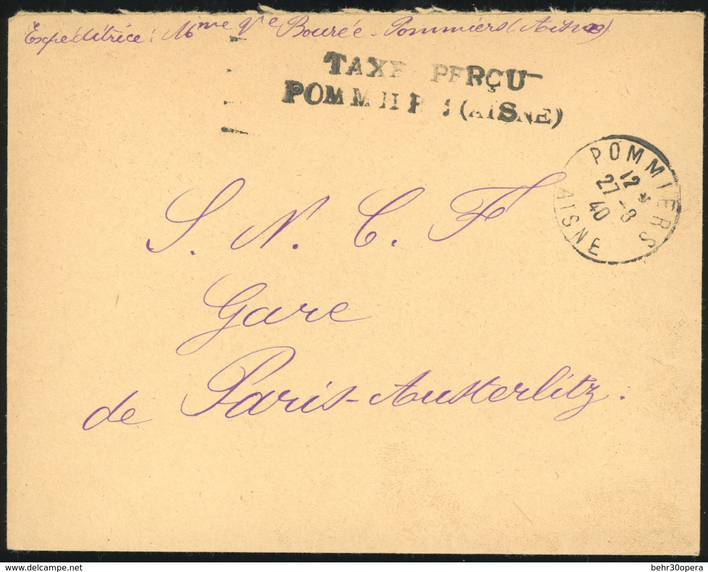 O TAXE - AFFRANCHISSEMENT EXCEPTIONNEL. 1940. La France Envahie. Lettre Affranchie à L'aide Du Cachet à Sec ''TAXE PERCU - Otros & Sin Clasificación