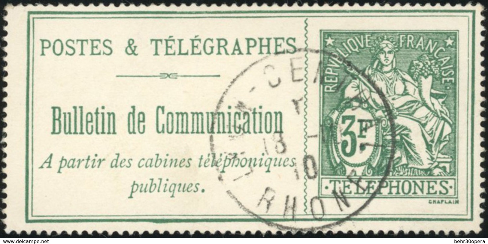 O N°30 - 3F. Vert. Obl. TB. - Télégraphes Et Téléphones