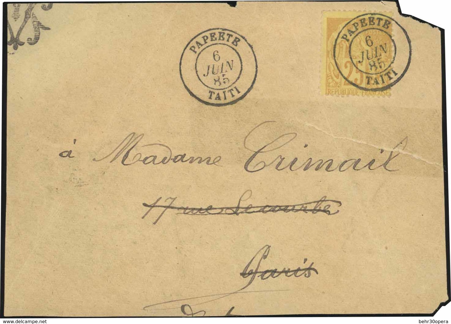 O N°53 - Timbre De Colonies Générales N°53 Obl. S/devant De Lettre Frappée Du CàD De PAPEETE - TAITI Du 6 Juin 1885 à De - Autres & Non Classés