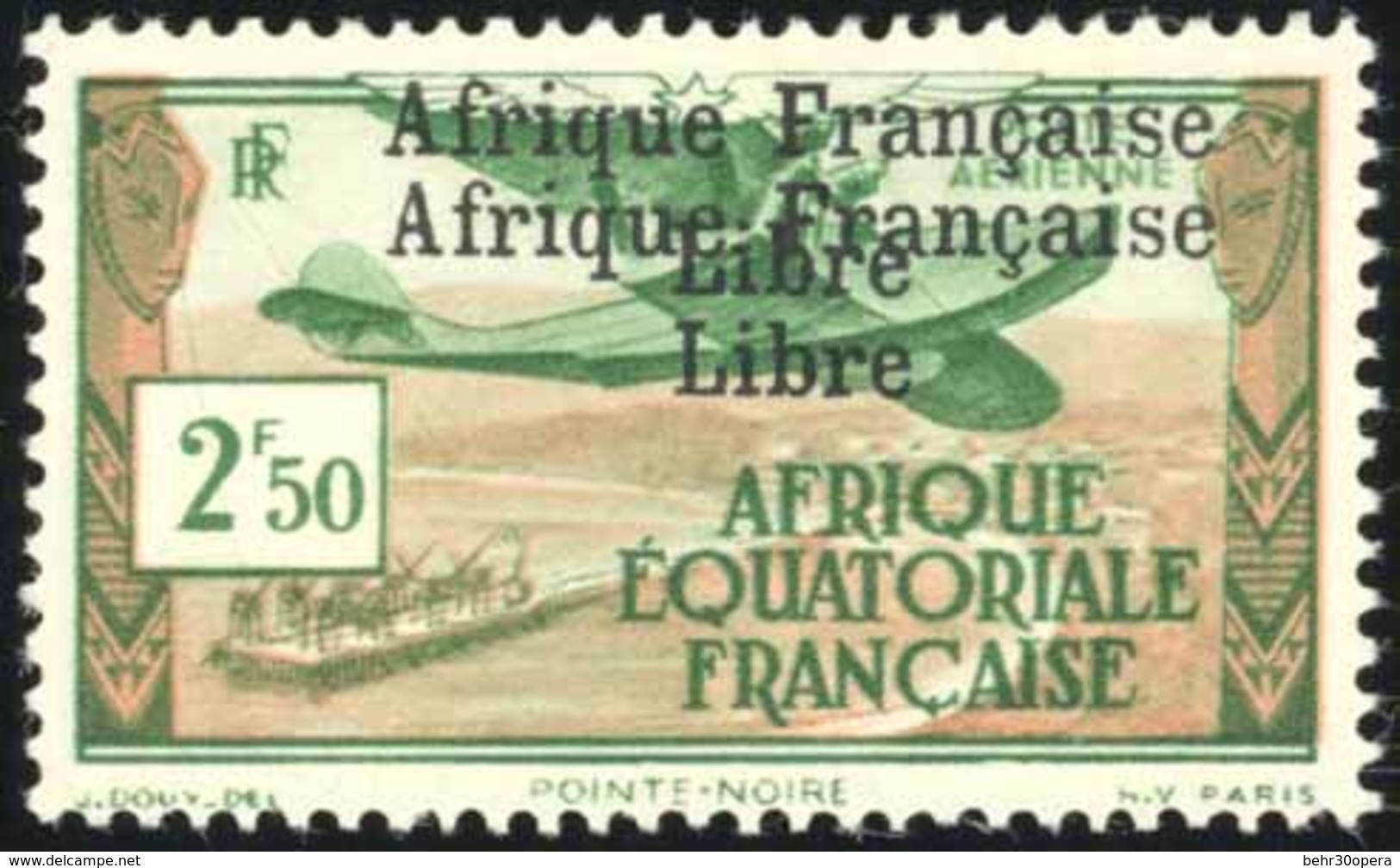 * N°15b - 2F.50 Vert Et Brun. Surcharge Double. TB. - Autres & Non Classés