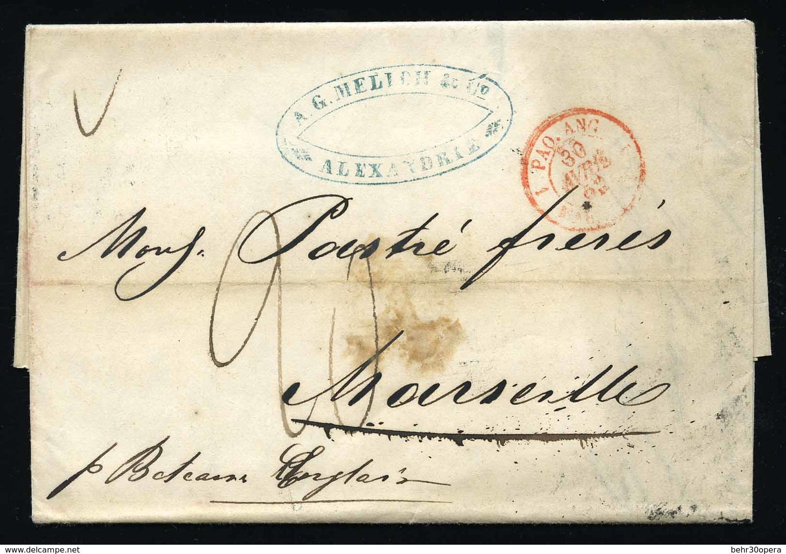 O Marque Postale De 1852 Adressé à MARSEILLE Par Bateaux Anglais. B. - Sonstige & Ohne Zuordnung