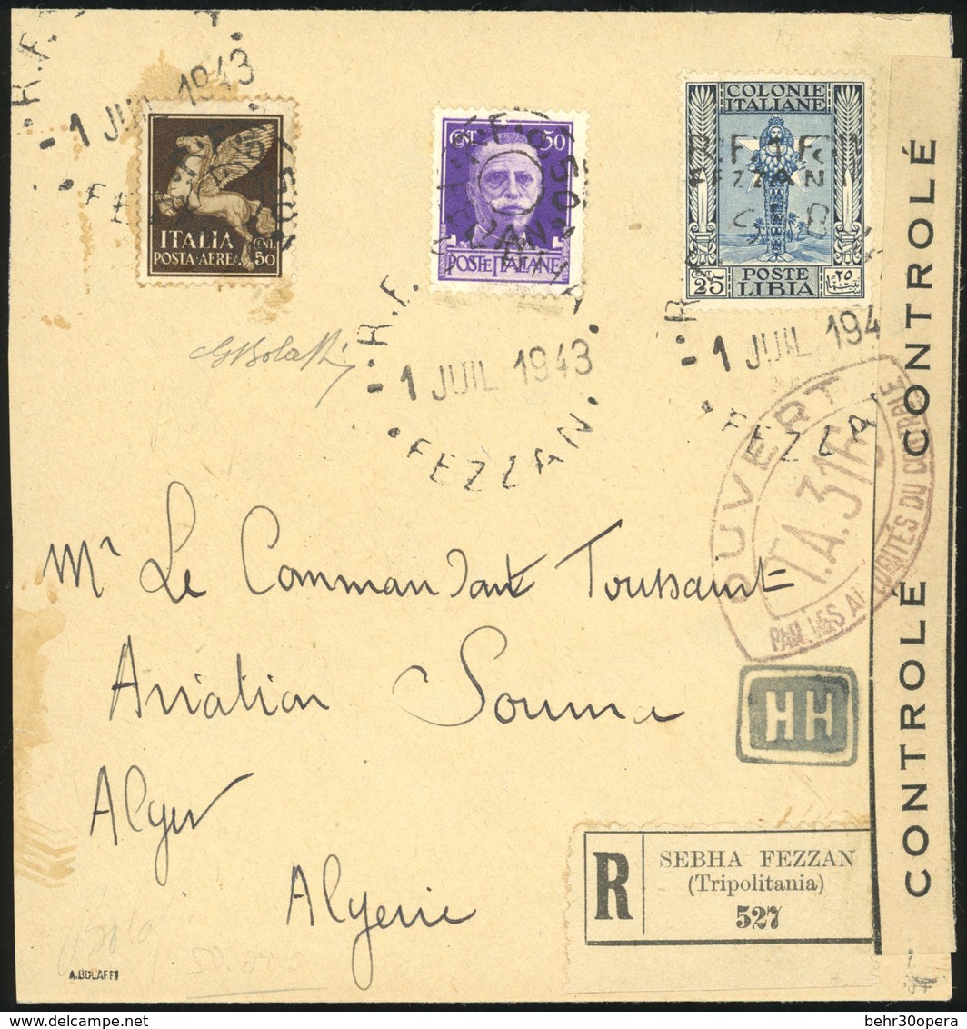 O N°1819 - 3 Valeurs Obl. S/lettre Recommandée Frappée Du CàD De SEBHA Du 1er Juillet 1943 à Destination D'ALGER. Lettre - Other & Unclassified