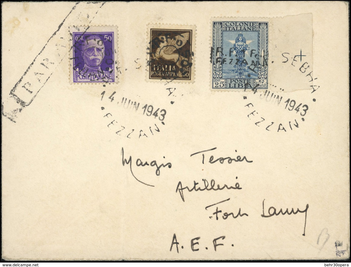 O N°1819 - 3 Valeurs Obl. S/lettre Frappée Du CàD De SEBHA Du 14 Juin 1943 à Destination De FORT LAMY - A. E. F. Lettre  - Autres & Non Classés