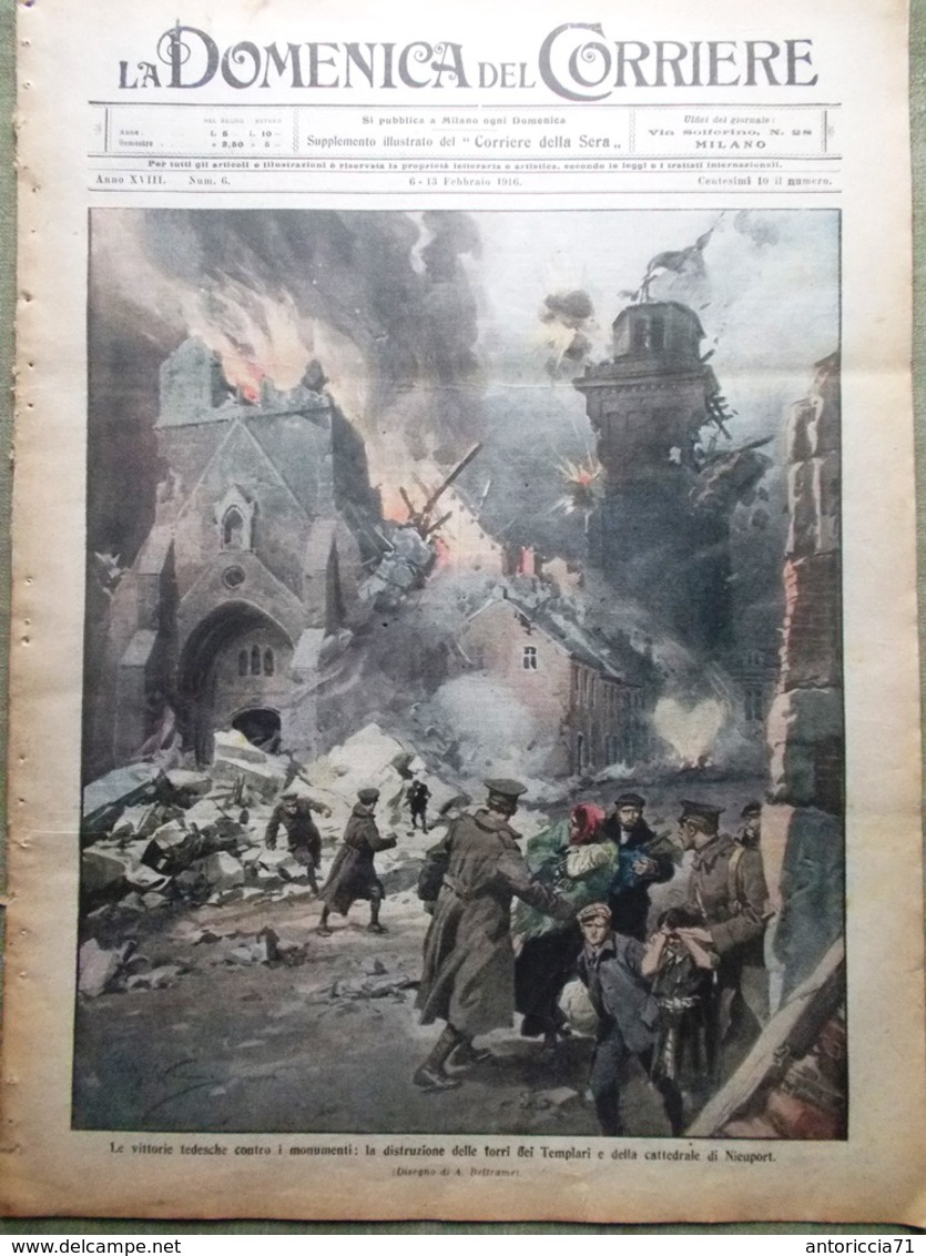 La Domenica Del Corriere 6 Febbraio 1916 WW1 Nieuport Barbiere Siviglia Boggiani - Guerre 1914-18
