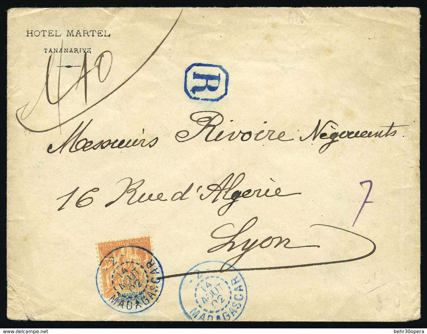 O N°37 - 40c. Rouge-orange (déf) Obl. S/lettre Frappée Du CàD ''2'' (en Haut) MADAGASCAR Du 14 Août 1902 S/lettre Recomm - Autres & Non Classés