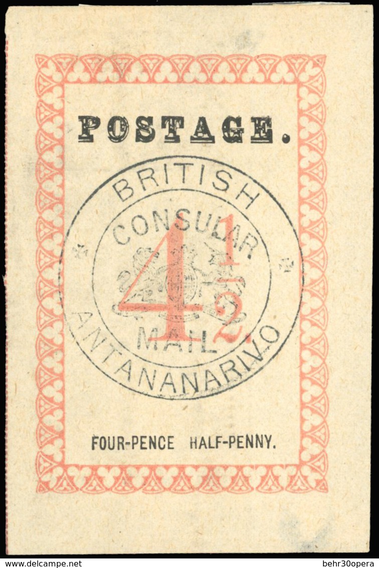 (*) N°34 - 4 1/2d. Rose. Cachet ''BRITISH CONSULAR MAIL ANTANANARIVO'' En Noir. Point Après ''POSTAGE'' Et ''PENNY'' (SG - Autres & Non Classés