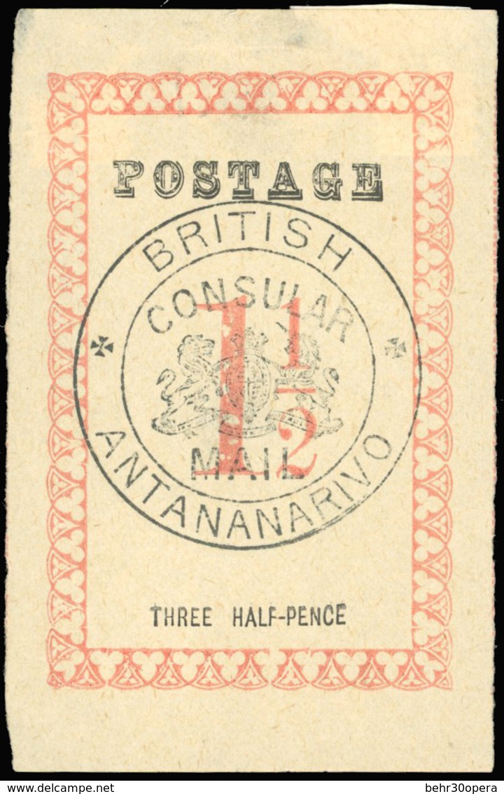 (*) N°38 - 1 1/2d. Rose. Cachet ''BRITISH CONSULAR MAIL ANTANANARIVO'' En Noir. Sans Point Après ''POSTAGE'' Et ''PENCE' - Andere & Zonder Classificatie