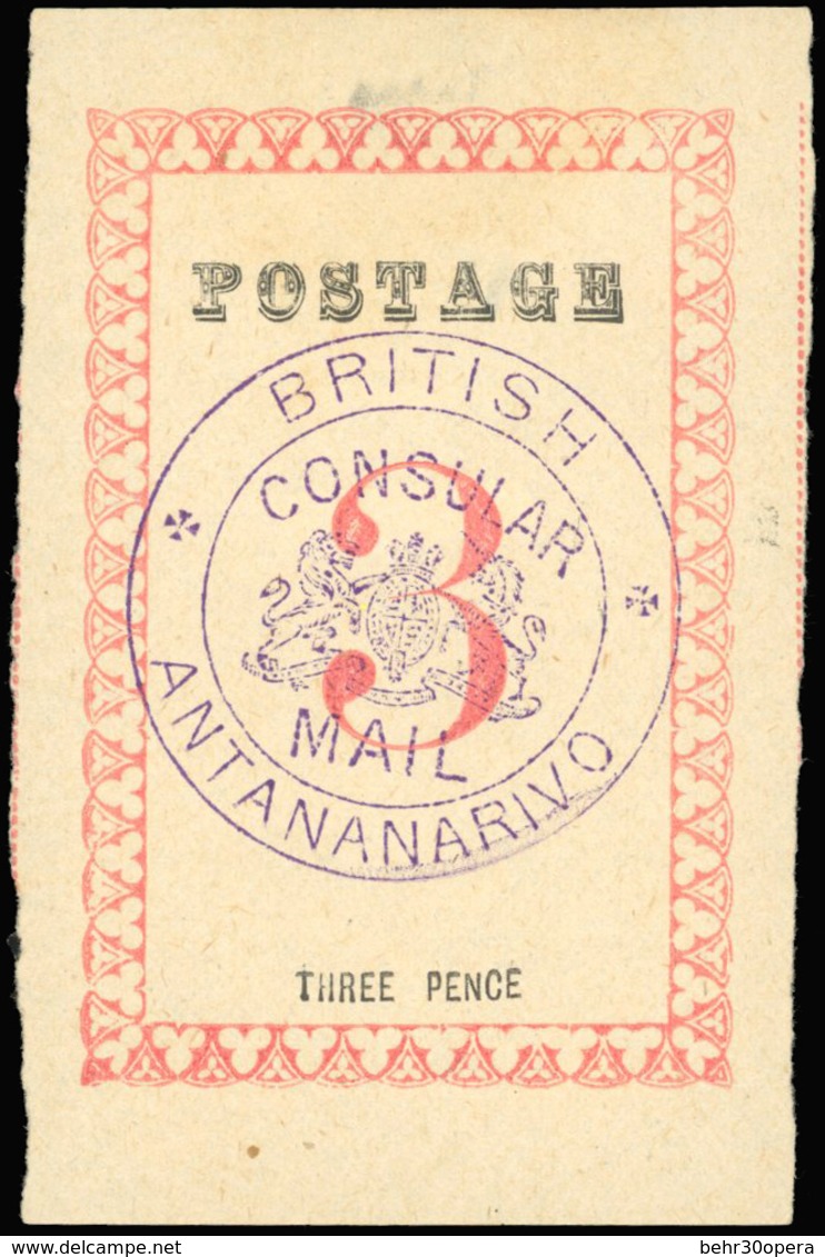 (*) N°40b - 3d. Rose. Cachet ''BRITISH CONSULAR MAIL ANTANANARIVO'' En Violet. Sans Point Après ''POSTAGE'' Et ''PENCE'' - Other & Unclassified