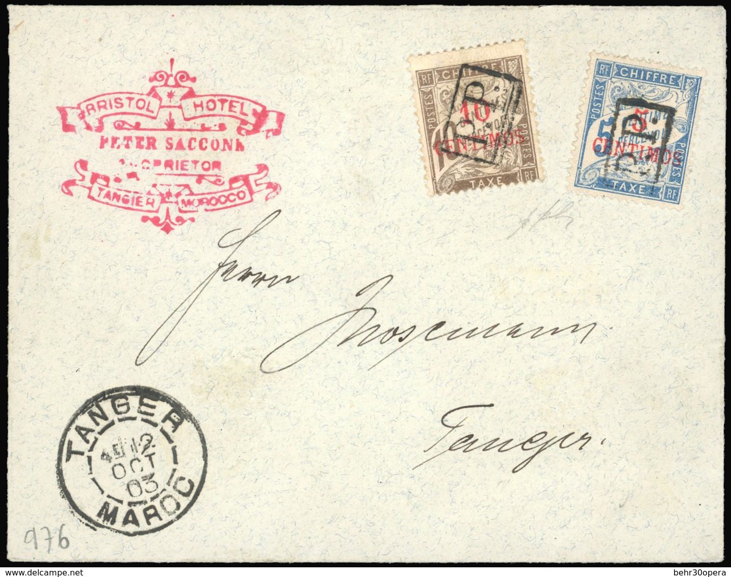 O N°1819 - 5c. Sur 5c. Bleu + 10c. Sur 10c. Brun S/lettre Frappée Du CàD De TANGER Du 12 Octobre 1903 à Destination De T - Andere & Zonder Classificatie