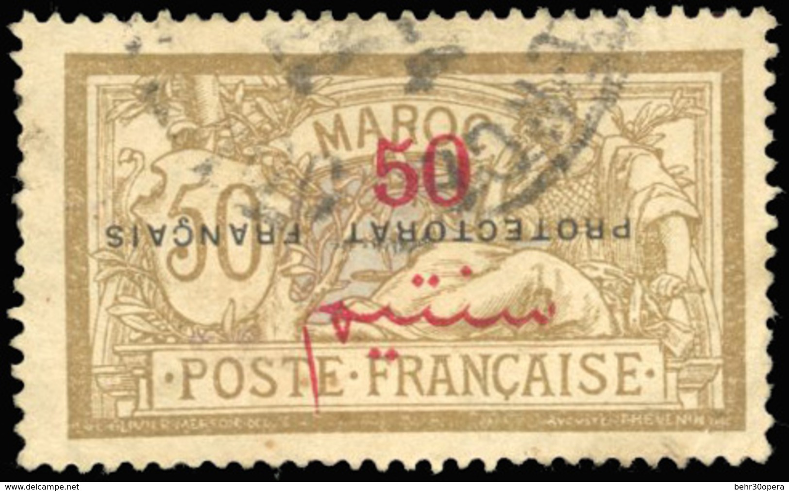 O N°50a - 50c. Sur 50c. Brun Et Gris. Surcharge Renversée. Obl. TB. - Other & Unclassified