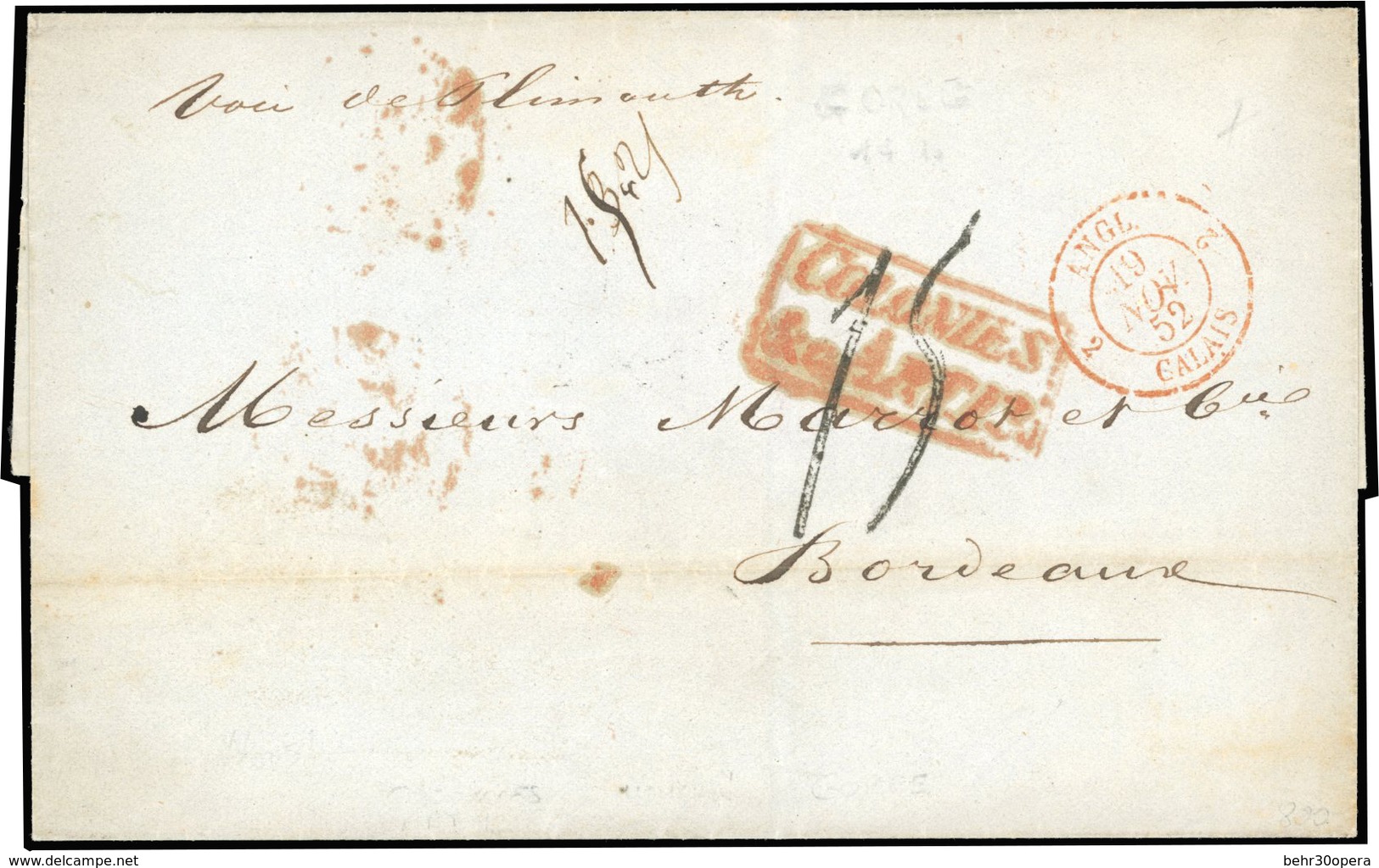 O Lettre Manuscrite De GOREE Du 14 Octobre 1852 à Destination De BORDEAUX, Par Voie De Plimouth. Lettre Avec Taxe Manusc - Sonstige & Ohne Zuordnung