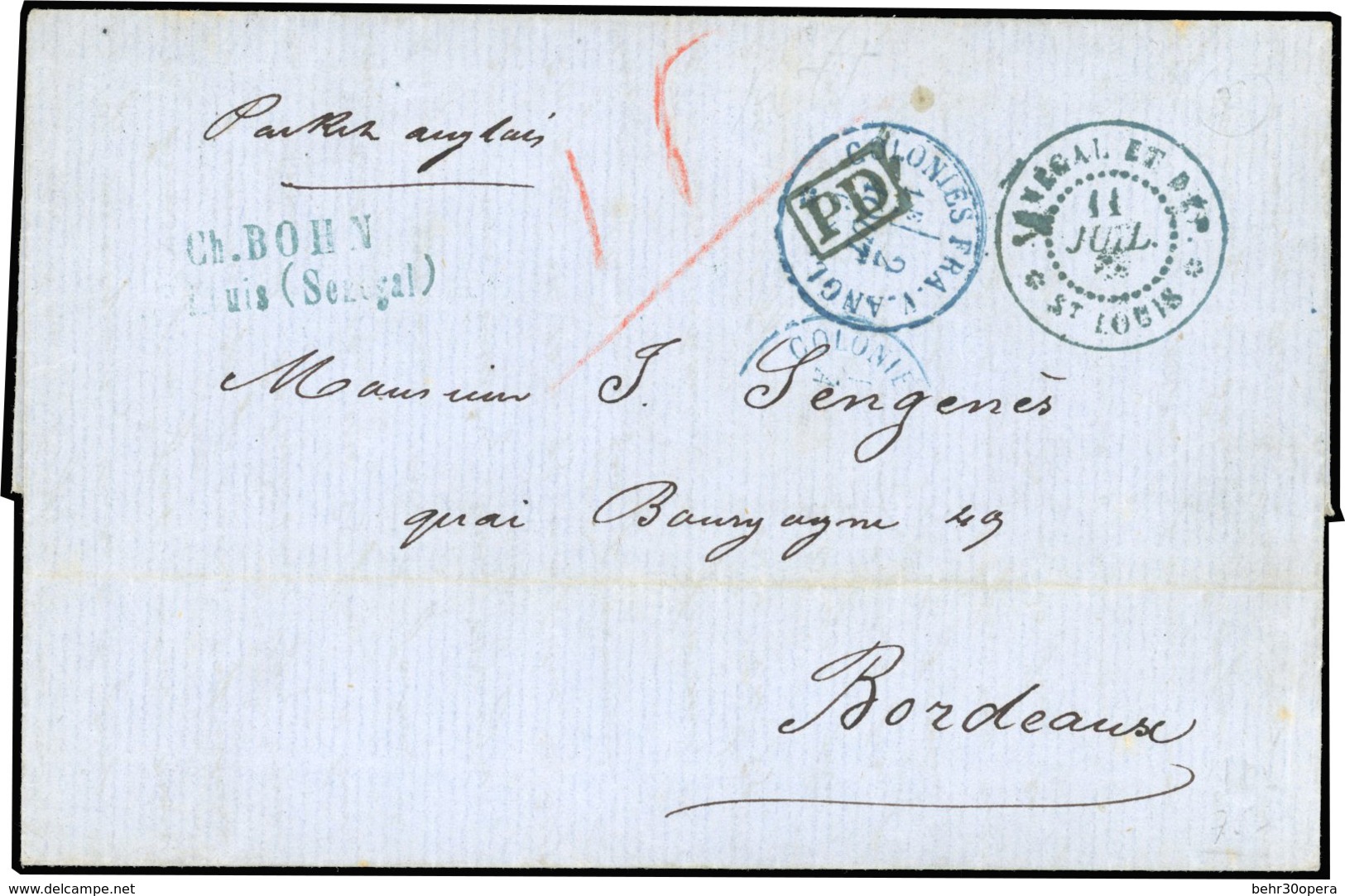 O Lettre Manuscrite De ST-LOUIS Du 10 Juillet 1868, Frappée Du Cachet ''PD'' Et Du CàD SENEGAL - ST-LOUIS Du 11 Juillet  - Other & Unclassified