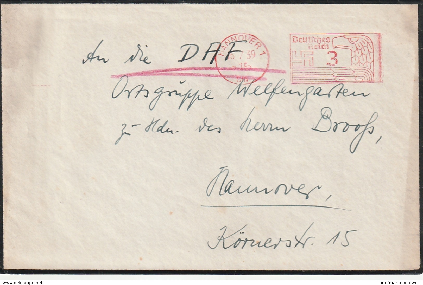 Deutsches Reich / 1939 / Freistempel Hannover Auf Brief (4174) - Maschinenstempel (EMA)