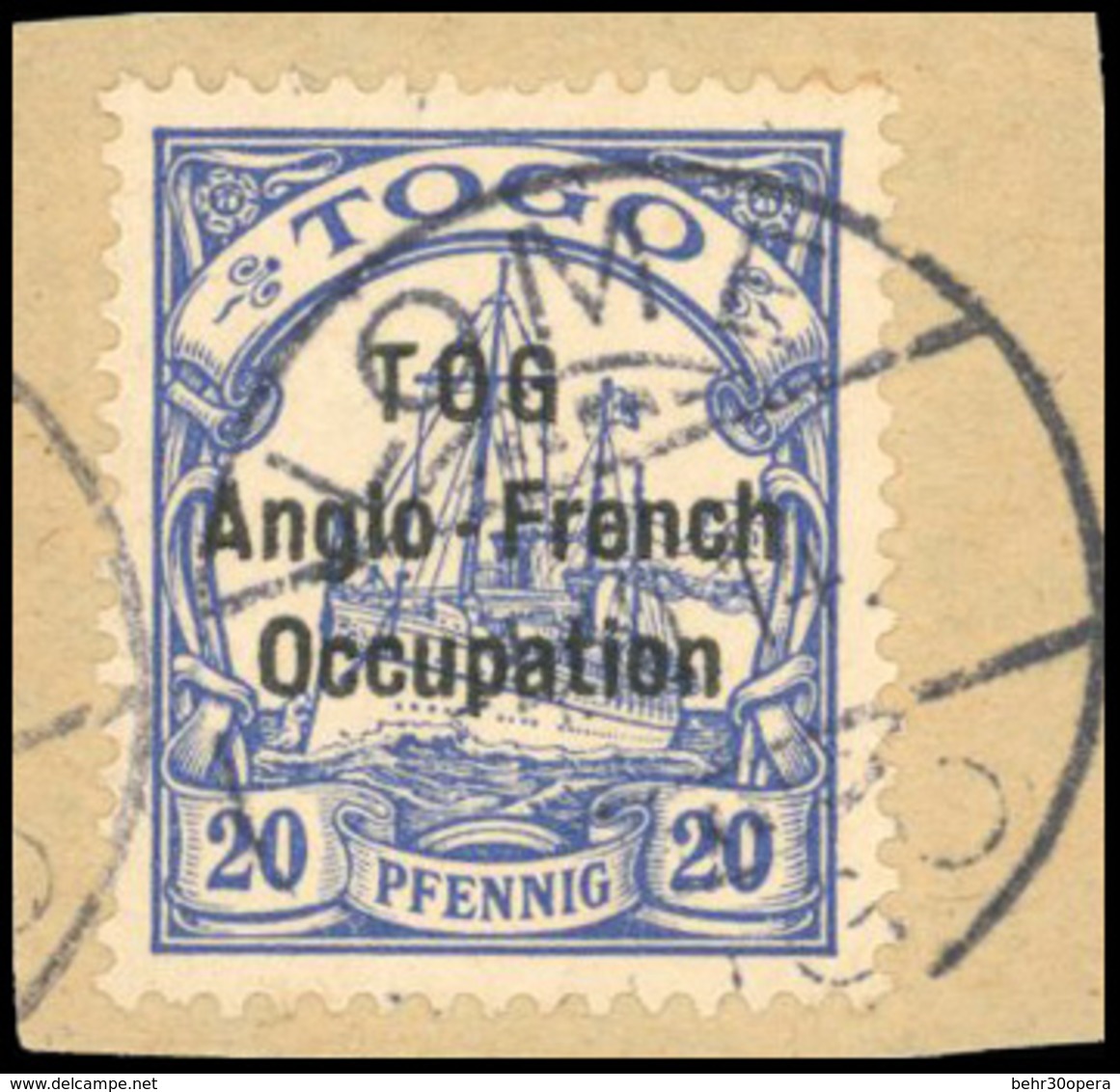 O N°35a - 20pf. Bleu. ''O'' De TOGO Manquant. Obl. S/petit Fragment. SUP. R. - Sonstige & Ohne Zuordnung