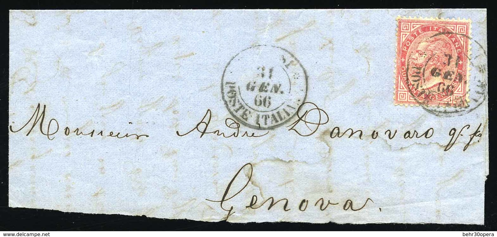 O Timbre D'Italie N°19, Obl. S/lettre Frappée Du CàD TUNISI POSTE ITALANE 31 GEN 66 S/lettre Partielle à Destination De  - Otros & Sin Clasificación