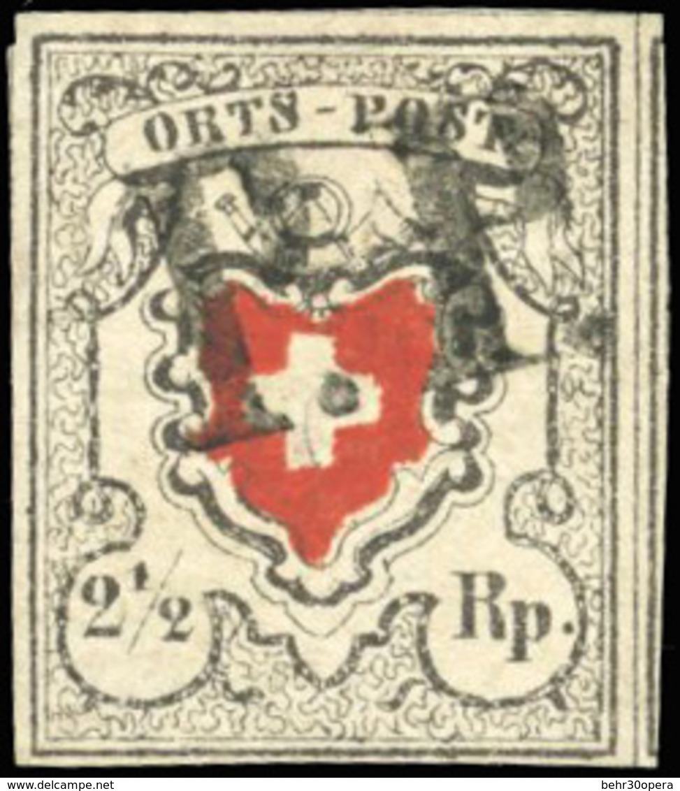 O N°13 - 2 1/2r. Noir Et Rouge. Zst#13II. Obl. ''P.P.''. Très Bien Margé Avec Un Voisin. Certificat MARCHAND. SUP. - Autres & Non Classés