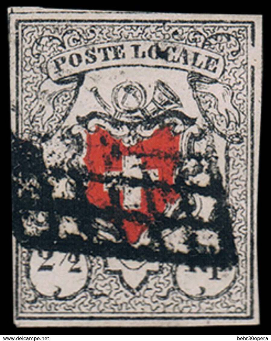 O N°16 - 2 1/2 Rp. POSTE LOCALE. Croix Encadrée Obl. Grille Noire De Genève. Utilisation Relativement Rare De Ce Timbre  - Andere & Zonder Classificatie