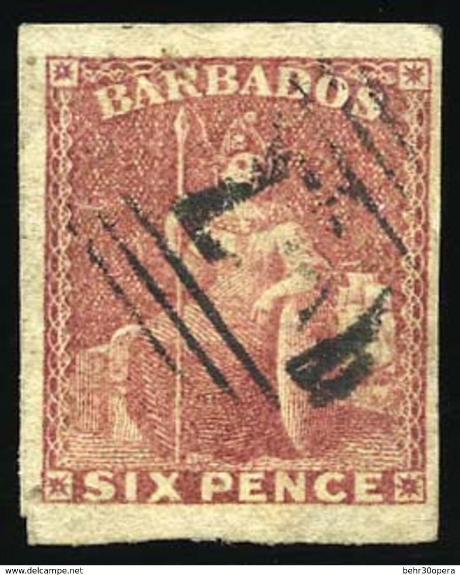 O N°6 - 6p. Rouge. Obl. SUP. - Barbados (...-1966)