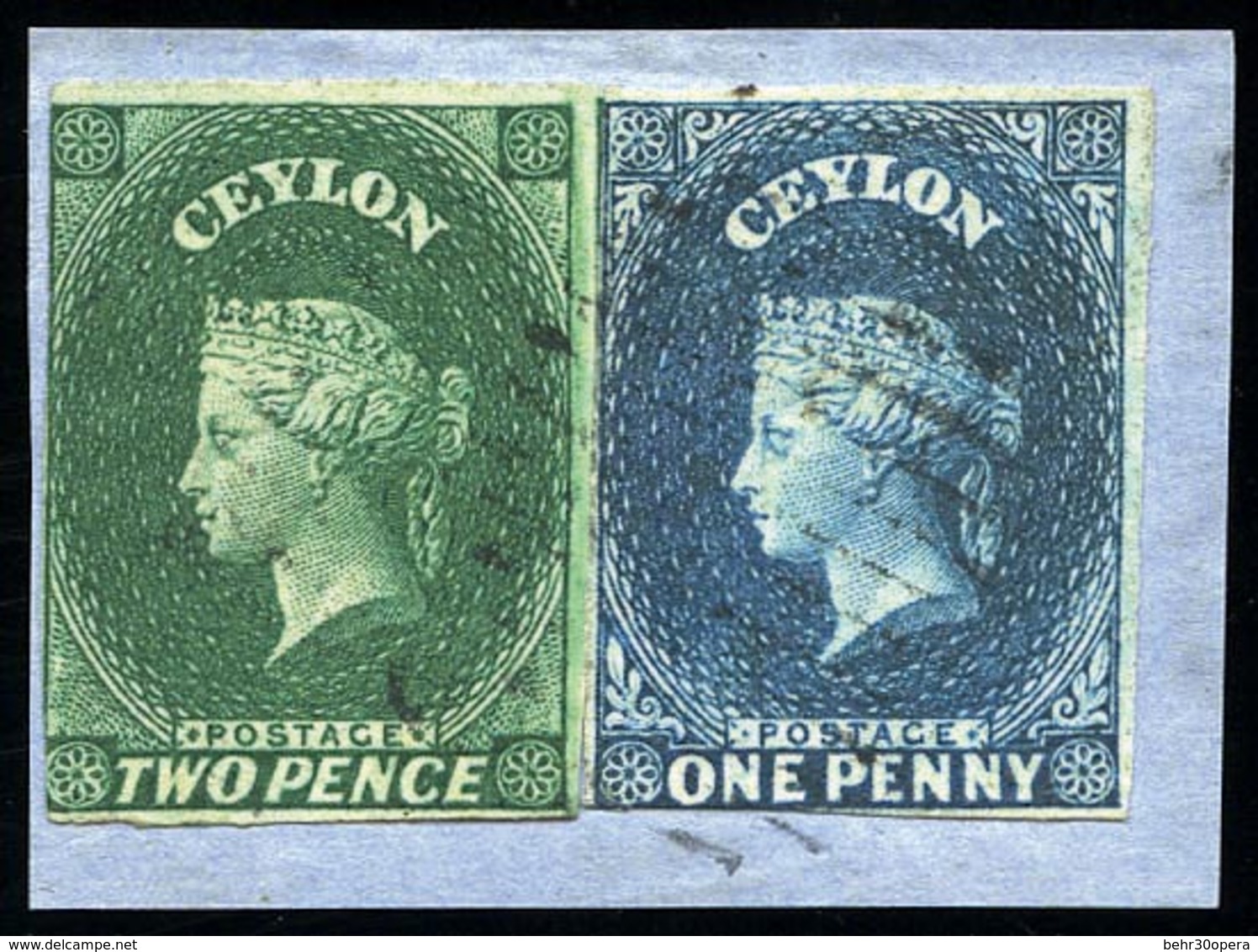 O N°2+ 1 A - 2p. + 1p. Sur Fragment. (SG 2+3). B. - Ceylon (...-1947)