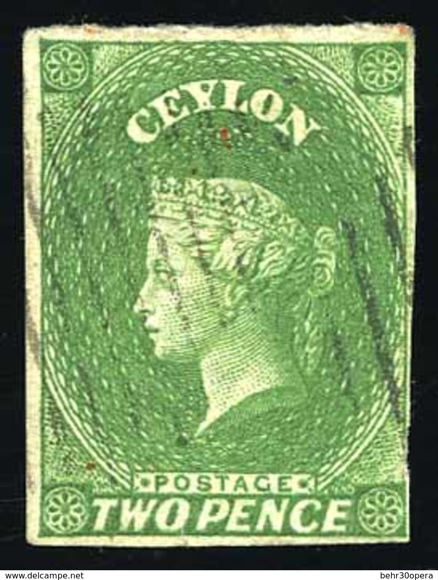 O N°2a - 2p. Vert-jaune Clair. Obl. B. - Ceylan (...-1947)