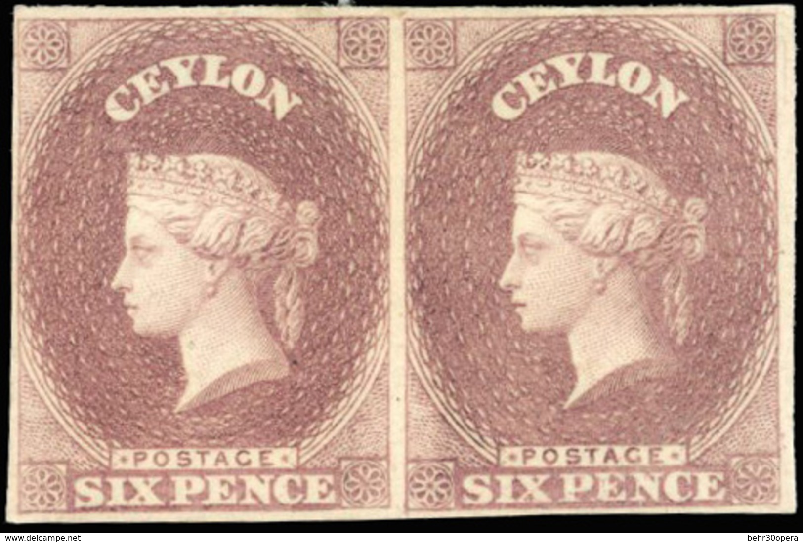 (*) N°5 - 6p. Brun-lilas. Essai. Paire. ND. SG#6 Purple-brown. TB. - Ceylon (...-1947)